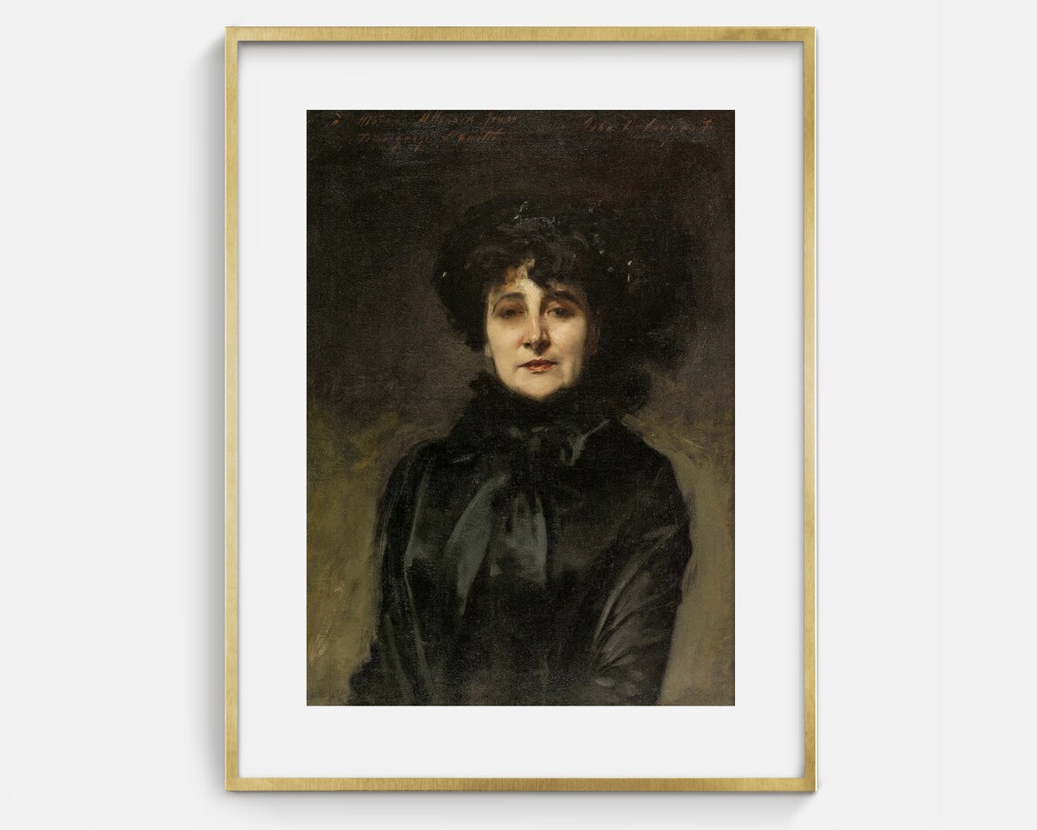 Victorian Woman In Black Moody Antique Oil Painting Portrait Art Print - Image 2