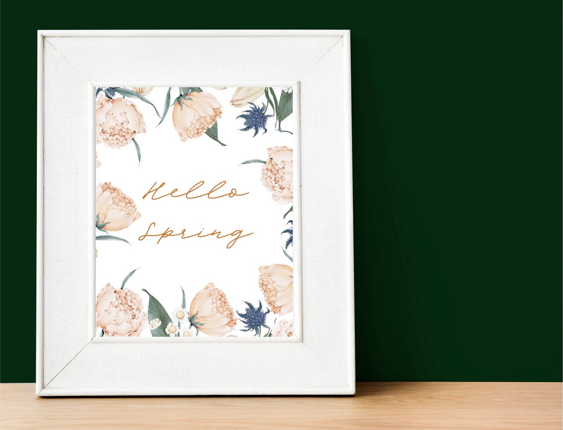 Hello Spring Watercolor Floral Border Peony Seasonal Art Print - Image 3
