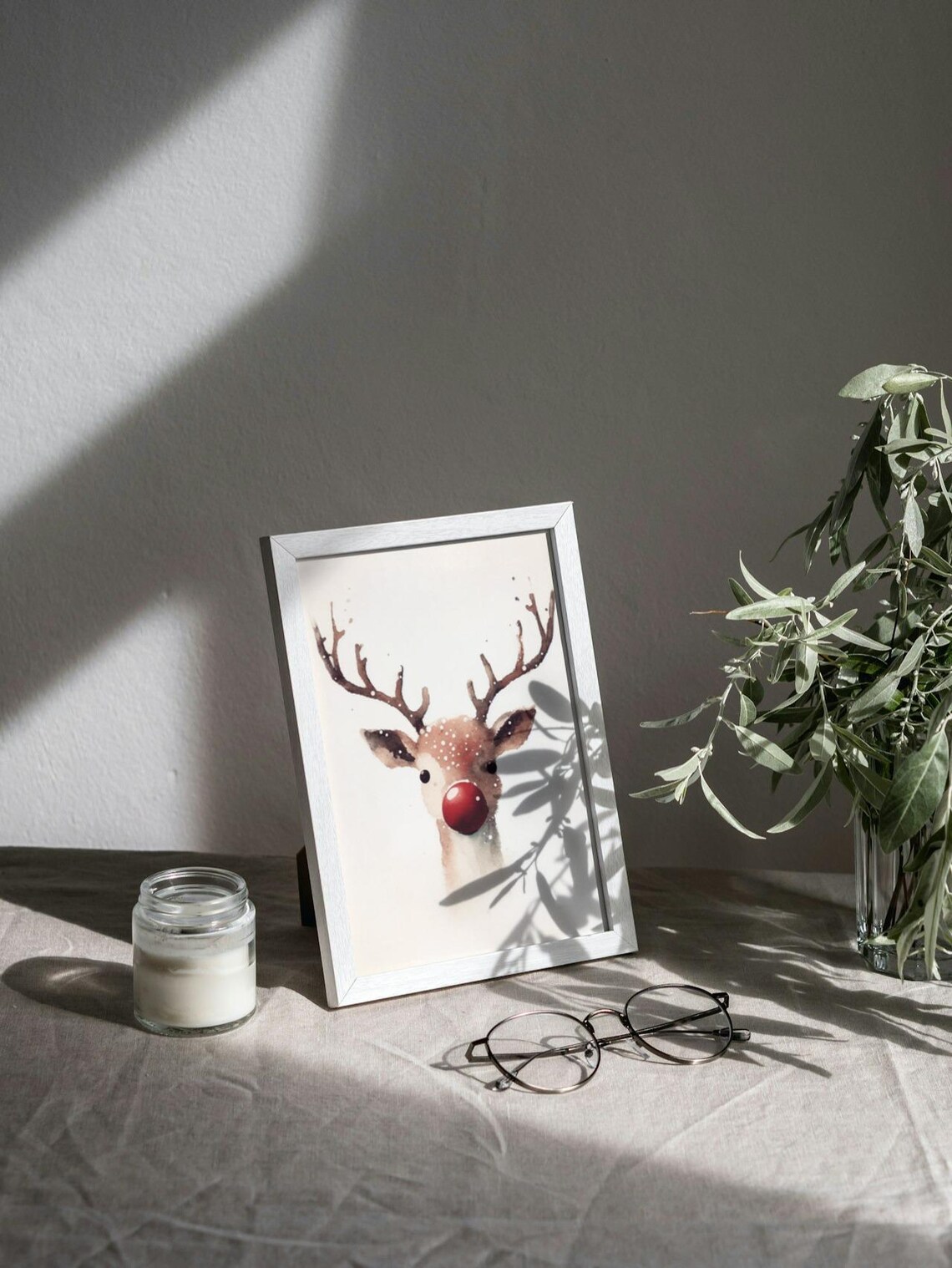 Reindeer Print, Rudolph Holiday Watercolour Poster - Image 3