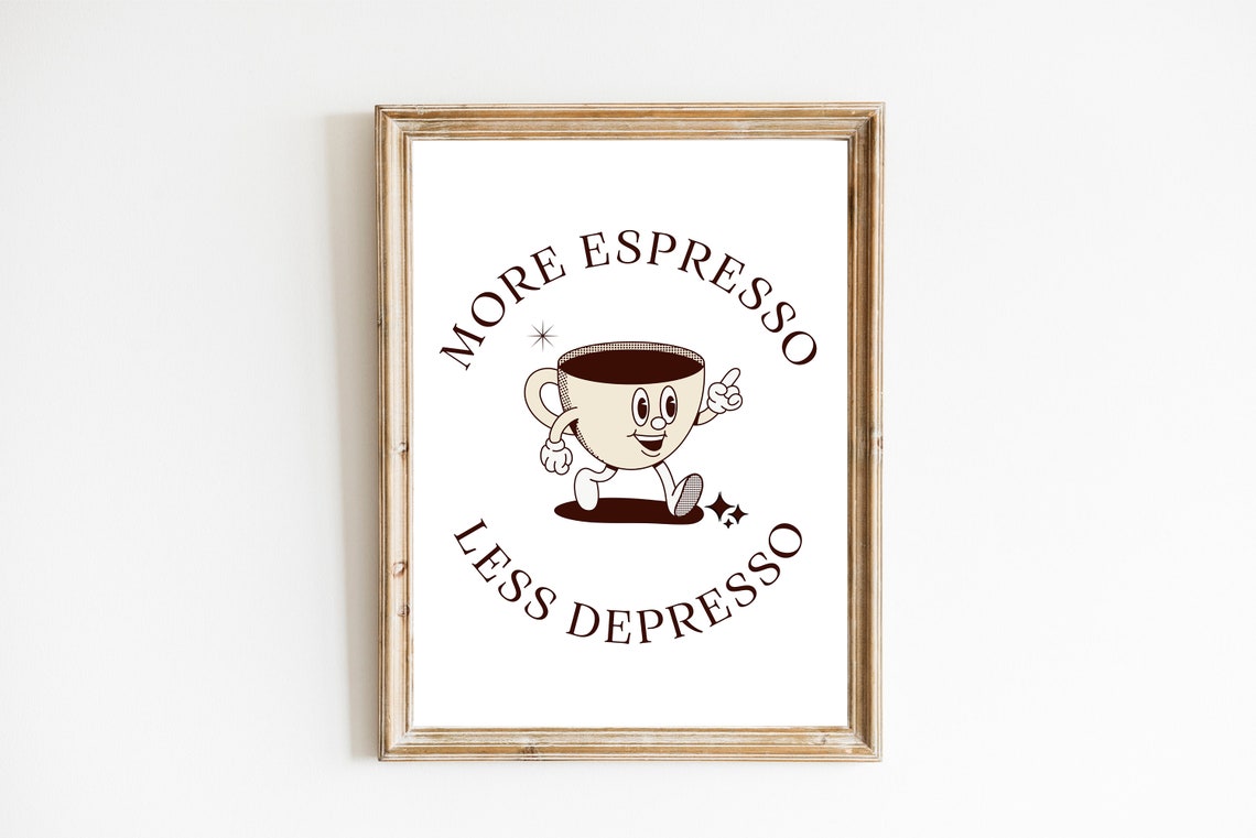 More Espresso Less Depresso Retro Coffee Cup Mascot Wall Poster - Image 3