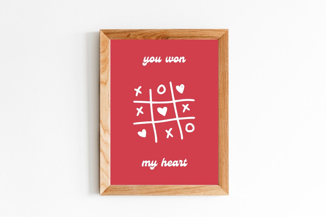You Won My Heart Tic Tac Toe Hearts Retro Red Anniversary Love Poster - Image 3