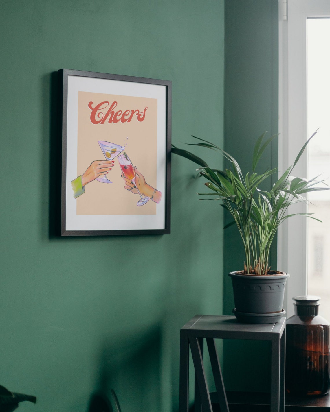 Cheers Cocktail Toast Clinking Glasses Retro Bar Decor Poster - Image 3