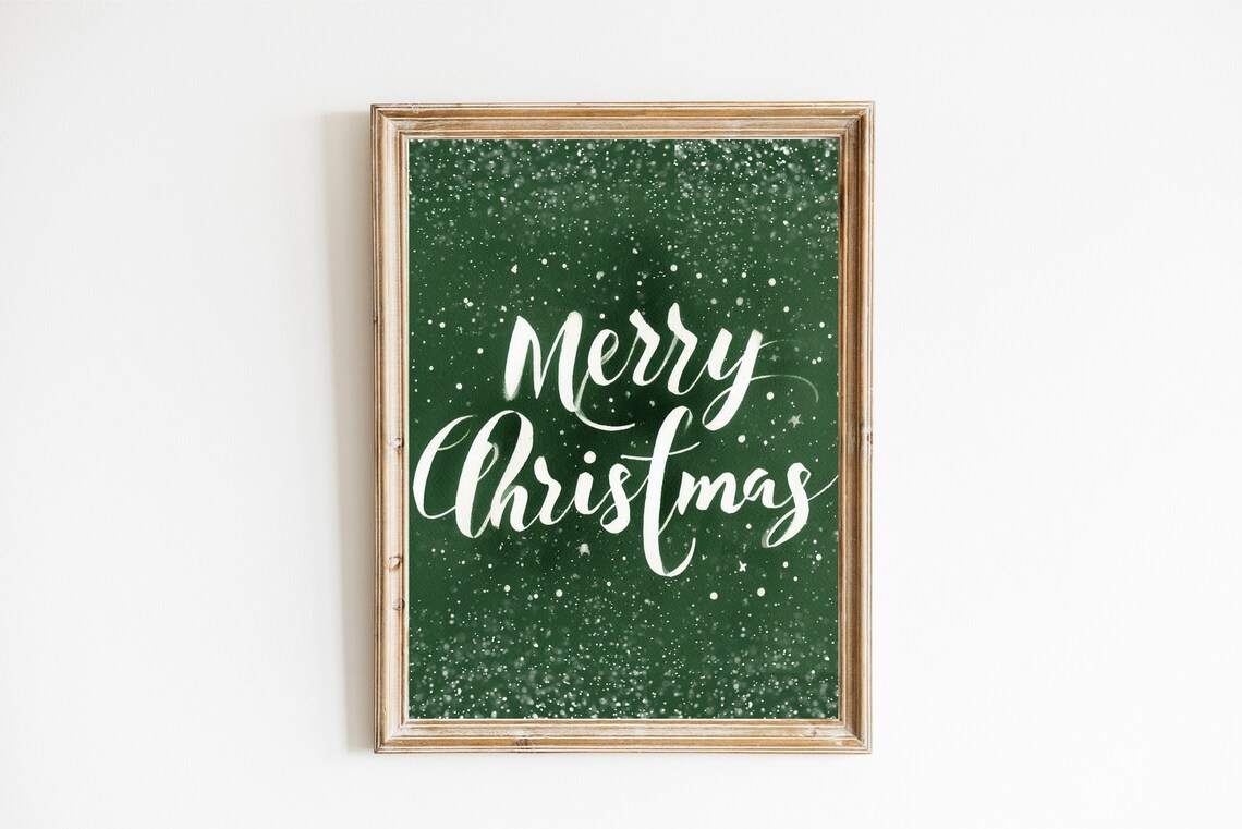 Dark Green Merry Christmas Art Print, Holiday Decor - Image 3