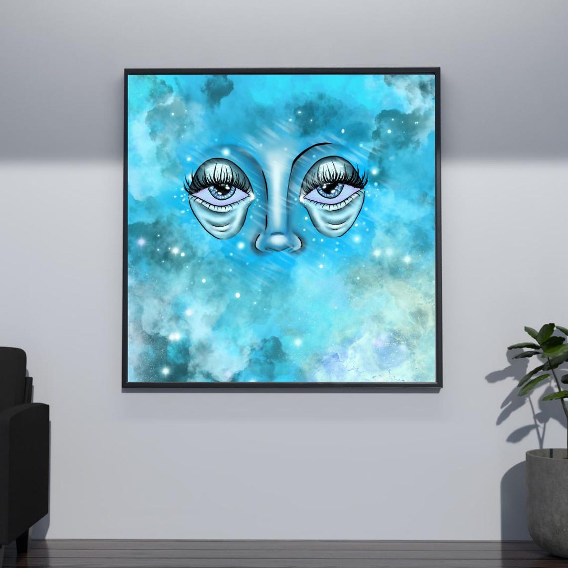 Ethereal Blue Face Art, Surreal Cosmic Portrait - Image 4
