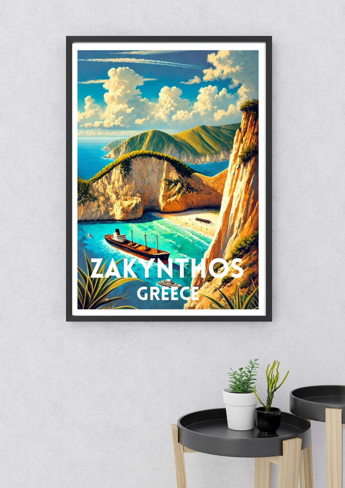 Zakynthos Greece Travel Poster, Navagio Beach Print - Image 2