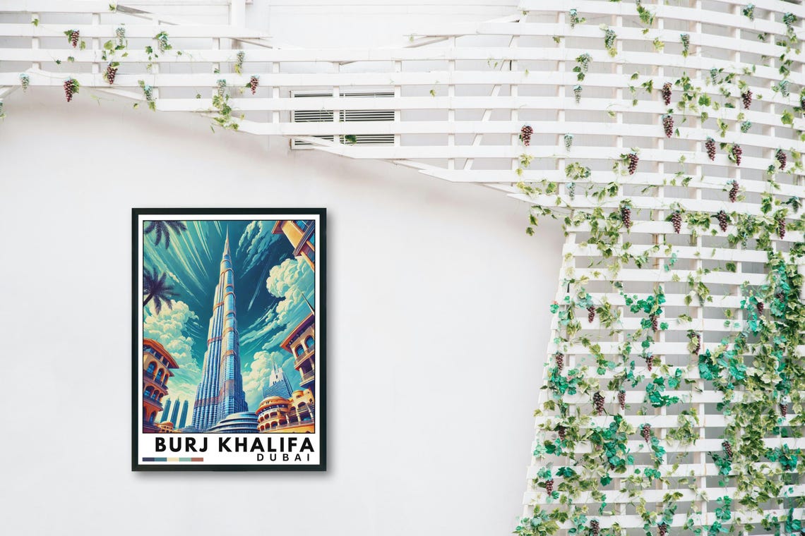 Burj Khalifa Dubai Tallest Tower Night Skyline Vintage Poster - Image 5