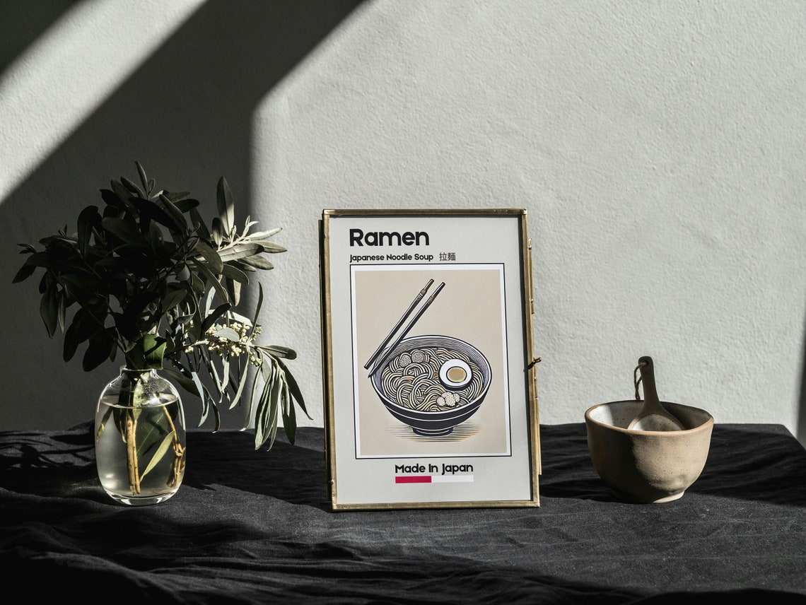 Ramen Japanese Noodle Soup Minimal Line Art Kitchen Food Poster - Image 4