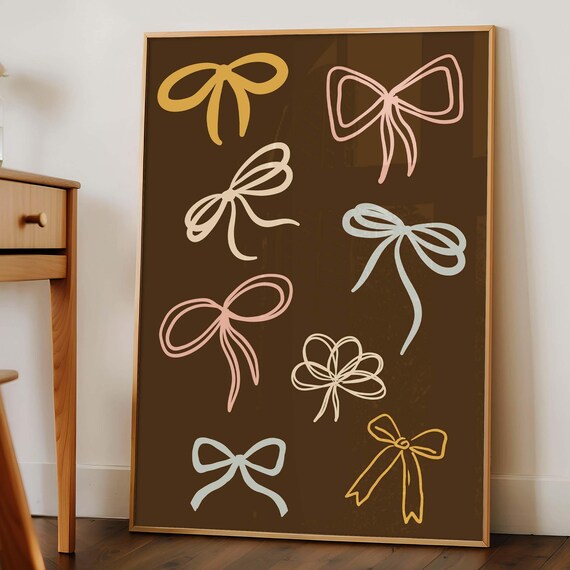 Minimalist Pastel Hand Drawn Bows On Coquette Brown Wall Poster