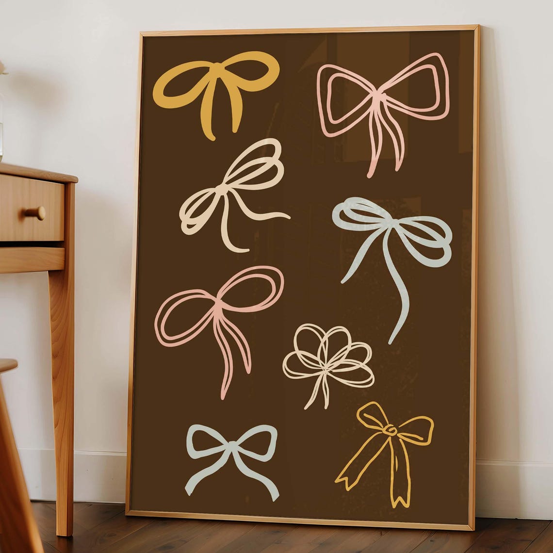 Minimalist Pastel Hand Drawn Bows On Coquette Brown Wall Poster