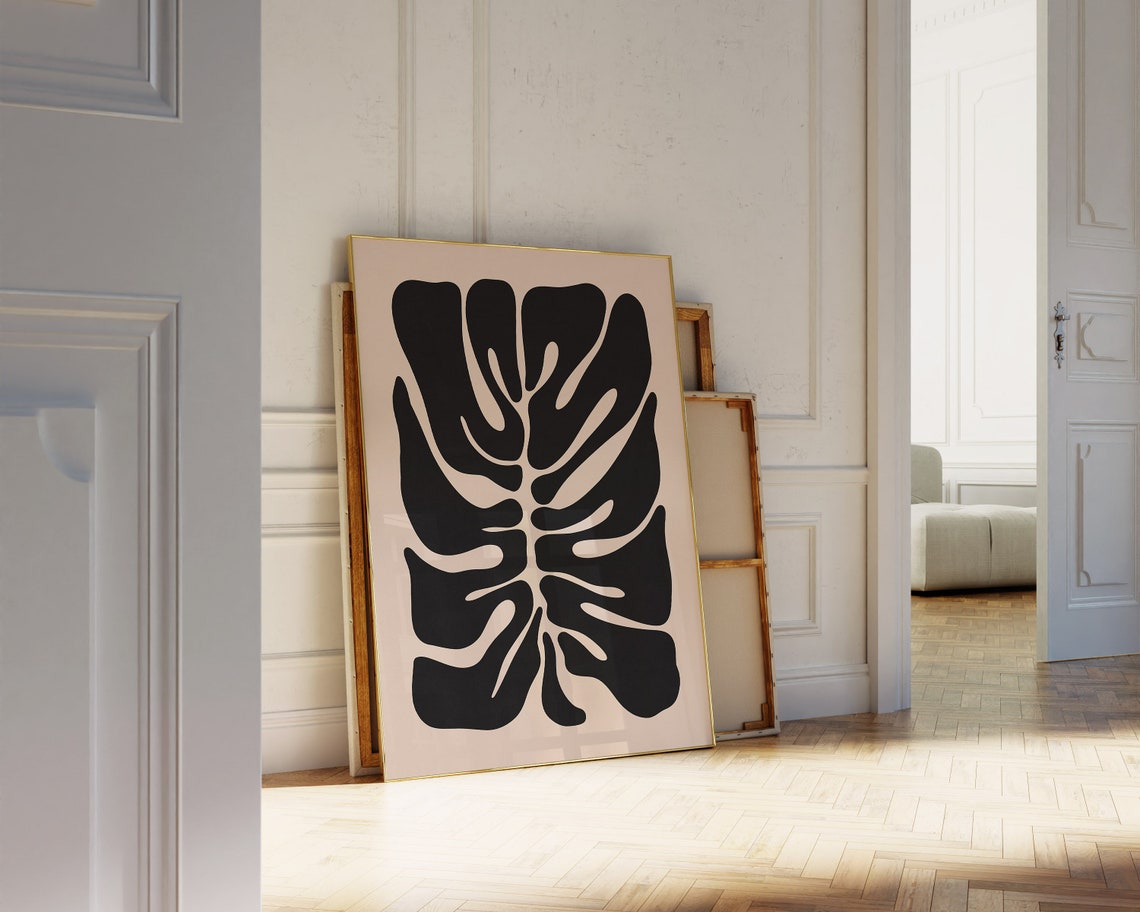 Black Monstera Leaf on Beige Bold Abstract Botanical Art Poster