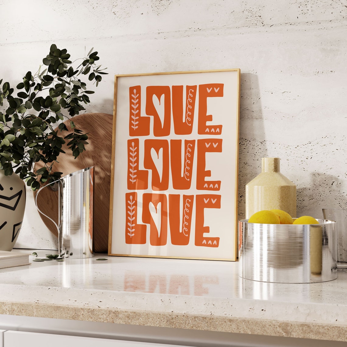 Love Repeated Orange Retro Typography Bold Statement Wall Poster - Image 2