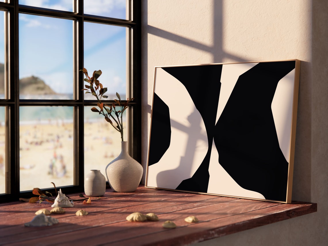 Bold Black And Cream Organic Wave Shapes Minimalist Abstract Poster - Image 2