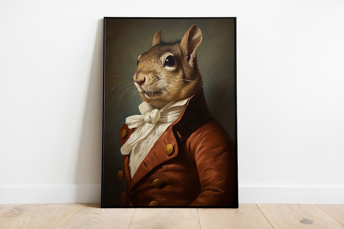 Renaissance Squirrel Portrait, Vintage Animal Art Print