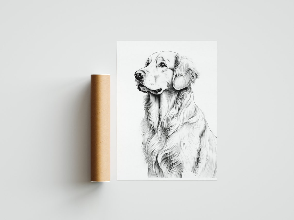 Golden Retriever Pencil Sketch Side Profile Elegant Portrait Poster - Image 3