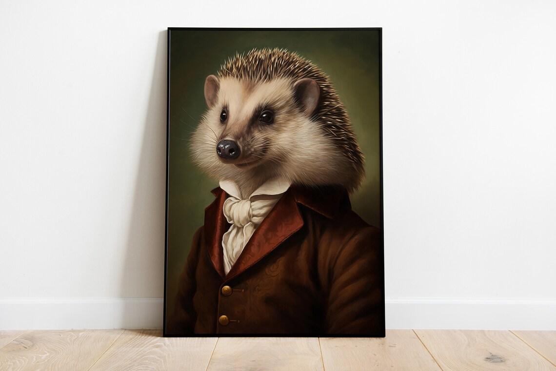 Renaissance Hedgehog Portrait Print Vintage Animal Art