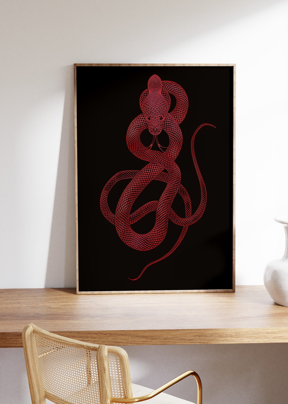 Striking Red Cobra Coiled Intricate Line Art Gothic Snake Poster - Image 5