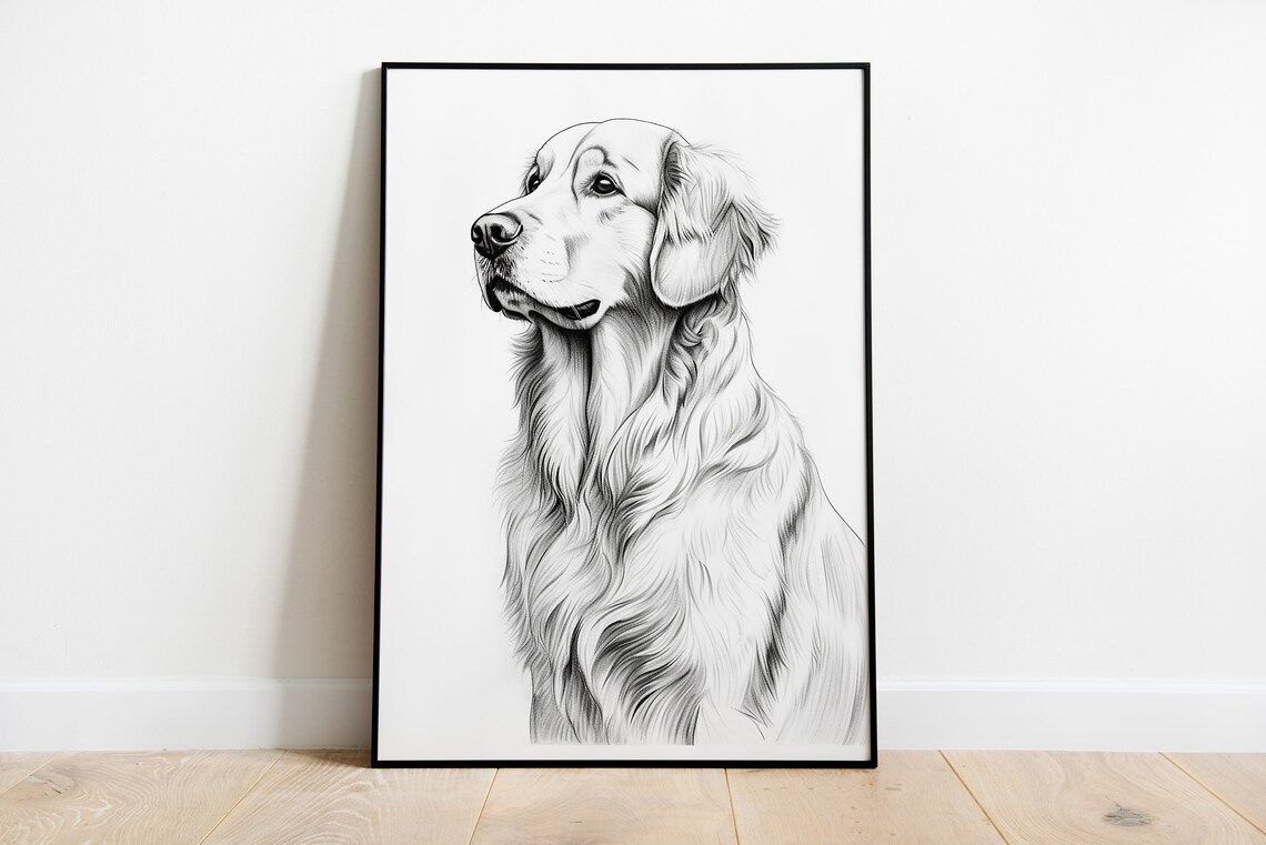 Golden Retriever Pencil Sketch Side Profile Elegant Portrait Poster