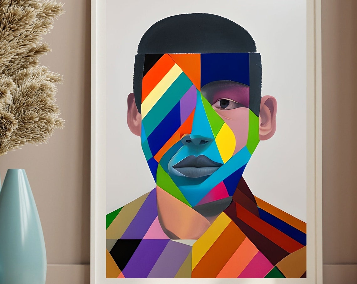Vortex Geometric Triangle Portrait Colorful Man Abstract Print