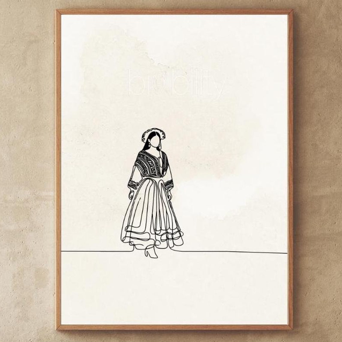 Peruvian Poncho Woman Continuous Minimalist Line Drawing Art Poster