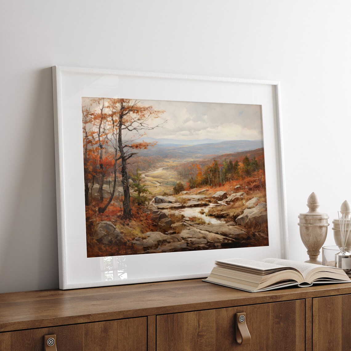 Rocky Autumn Valley River Vintage Oil Painting Landscape Poster - Image 4