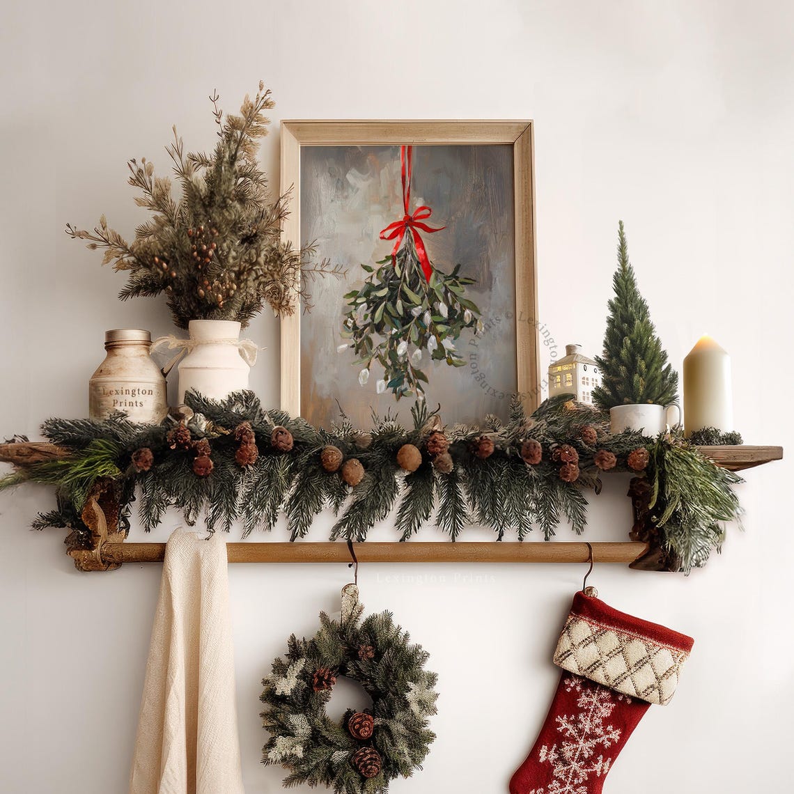 Hanging Mistletoe Bundle With Red Ribbon Holiday Greenery Art Poster - Image 6