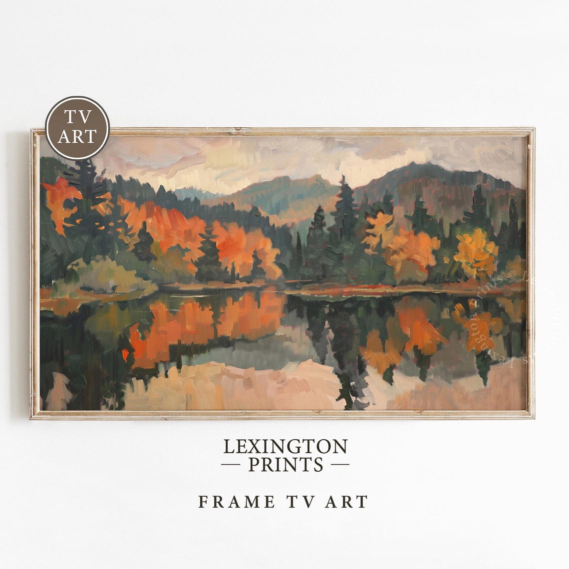 Autumn Lake Reflection Colorful Forest Mountains Painting Poster