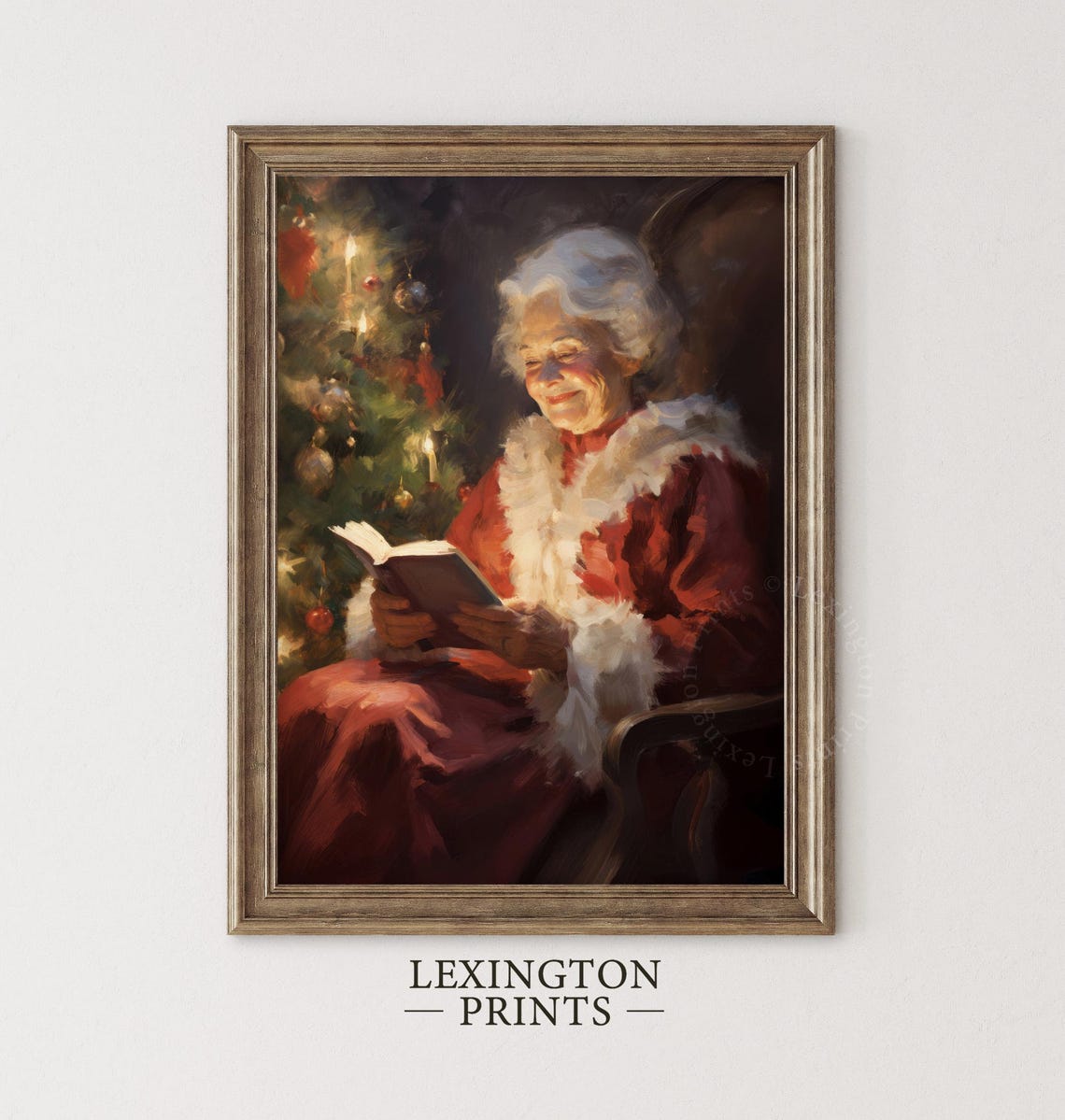Vintage Christmas Wall Art Mrs Claus Reading Book Christmas Oil Painting Moody Art Academia Santa Christmas Decor Winter Print 235 - Image 4