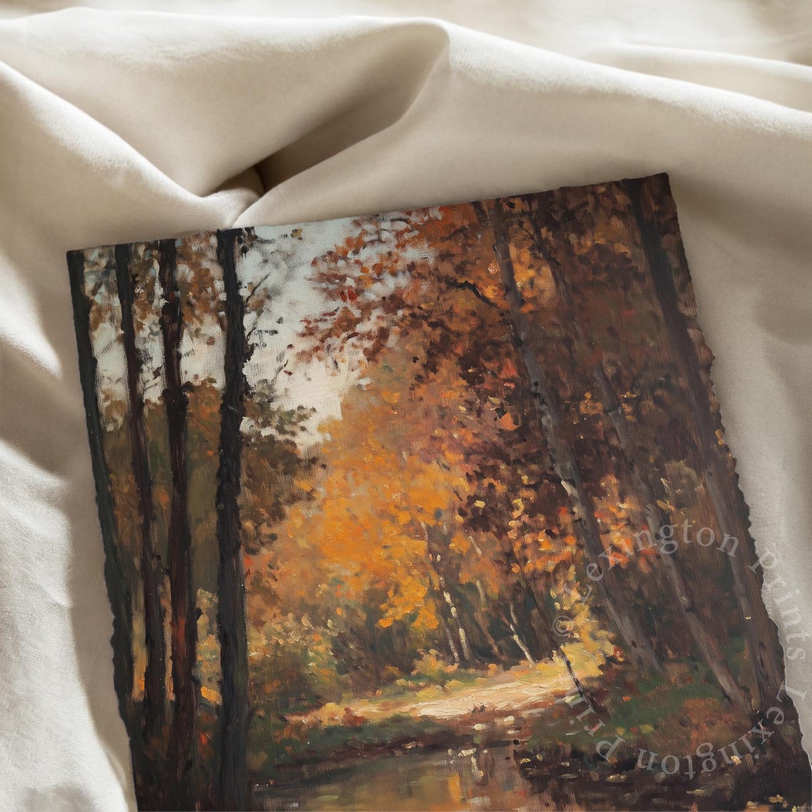 Moody Fall River Dark Forest Reflection Vintage Oil Painting Poster - Image 7