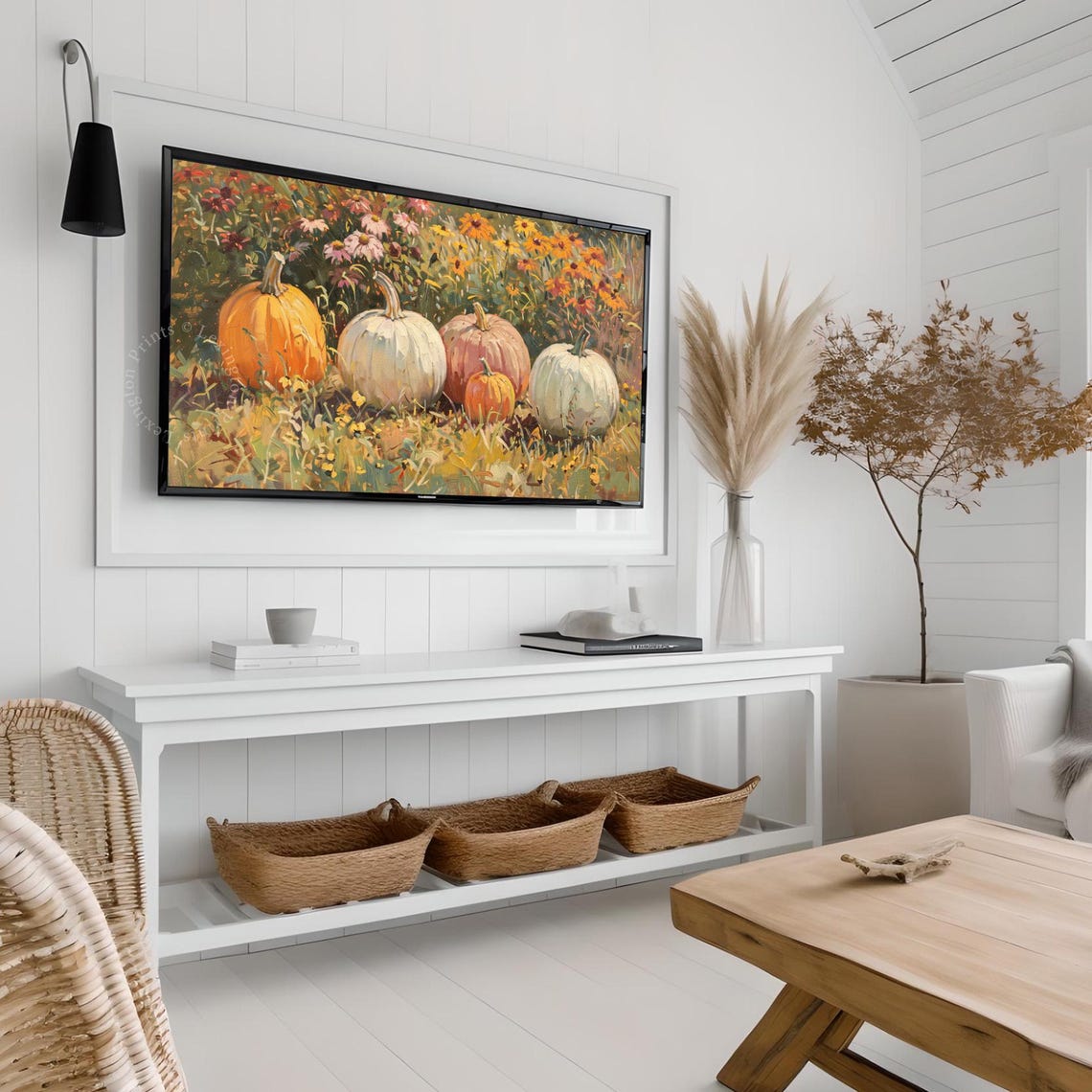 Vintage Fall Pumpkin Patch Wildflower Meadow Oil Painting Poster - Image 4