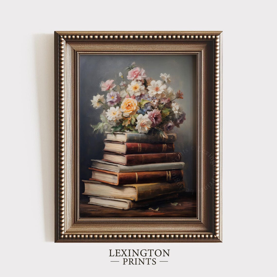 Stack of Vintage Books with Spring Flower Bouquet Still Life Poster - Image 3