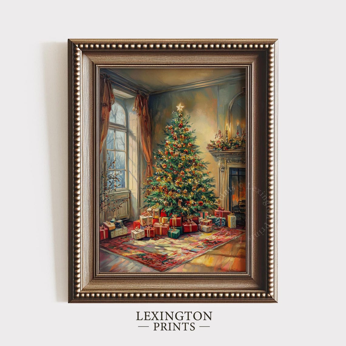 Christmas Tree in Elegant Parlor with Gifts and Fireplace Poster - Image 4