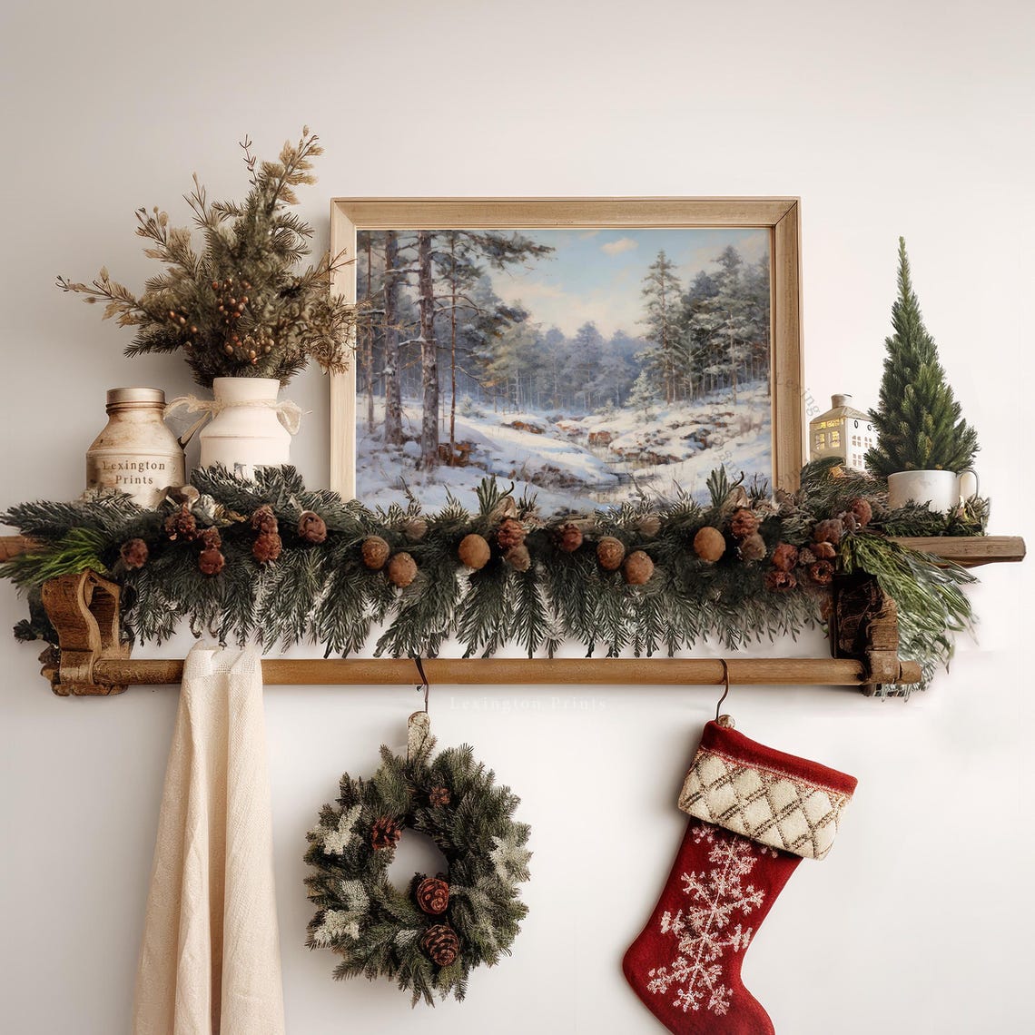Frozen Creek Snowy Pine Forest Blue Winter Landscape Painting Poster - Image 8