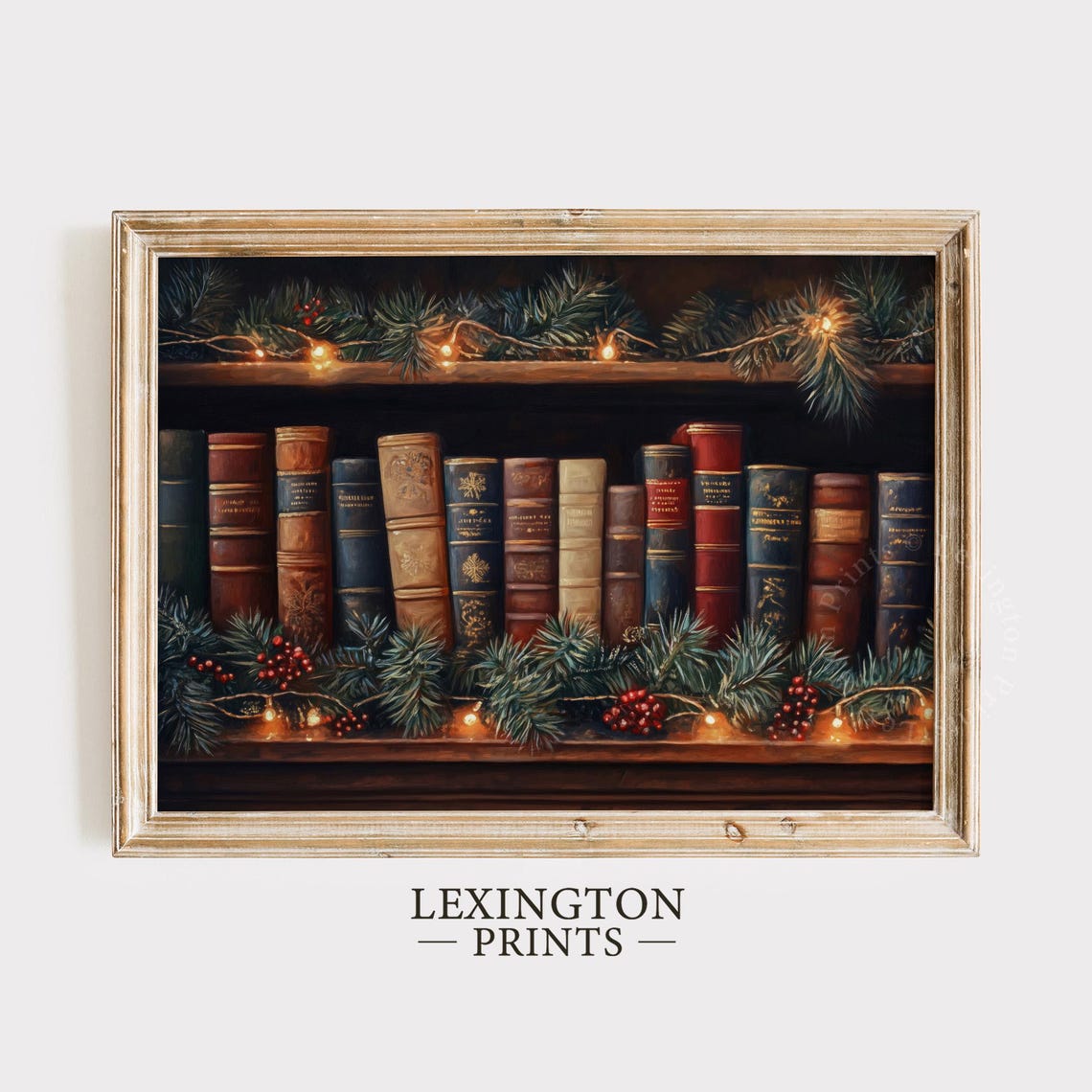 Vintage Books with Pine Garland Christmas Library Decor Poster - Image 6