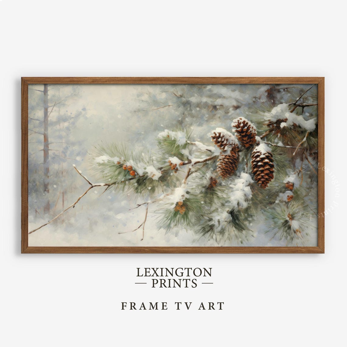 Snowy Pinecones on Frosted Pine Branch Winter Still Life Poster - Image 4