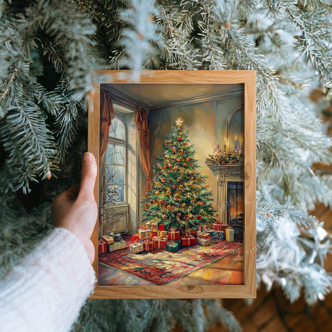 Christmas Tree in Elegant Parlor with Gifts and Fireplace Poster - Image 8