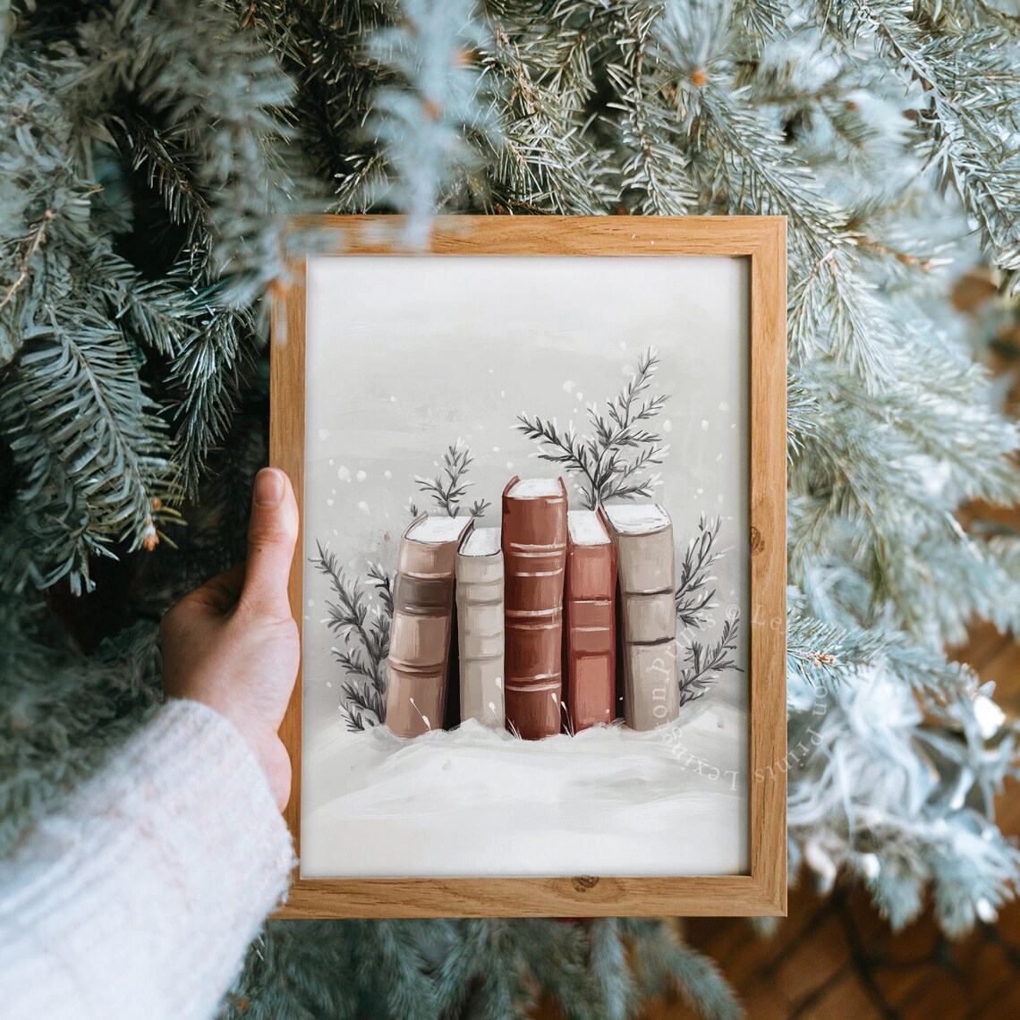 Antique Books Standing in Snow Winter Reading Nook Painting Poster - Image 8