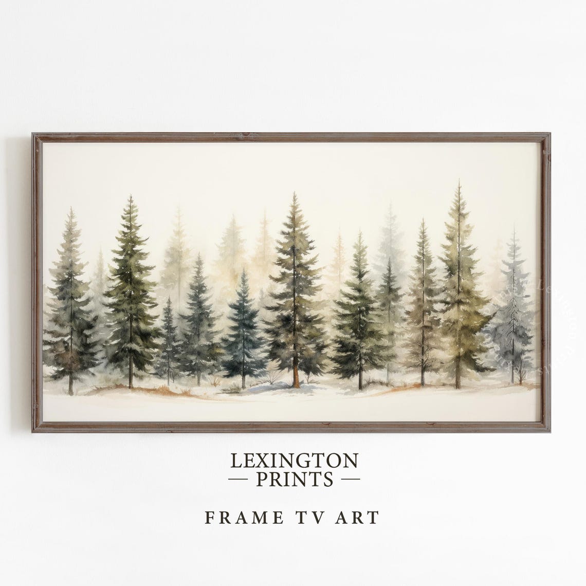 Misty Pine Forest Watercolor Winter Trees Scene Landscape Poster - Image 4