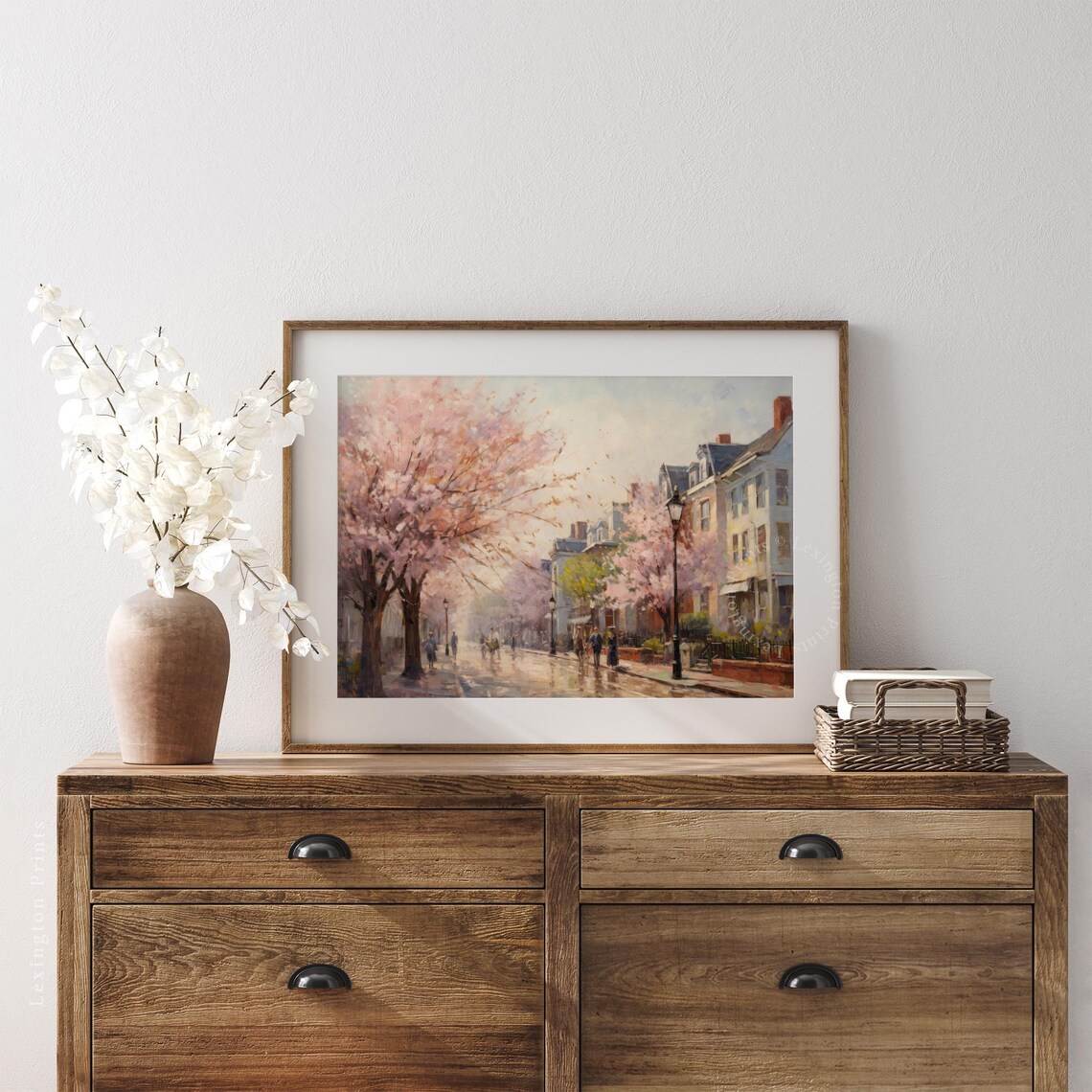 Cherry Blossom Street with Historic Townhouses Spring City Poster - Image 6