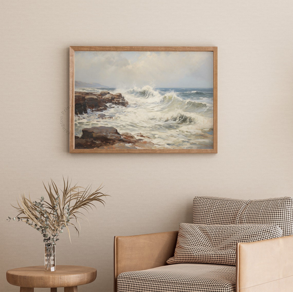 Crashing Ocean Waves on Rocky Coastline Moody Seascape Wall Art - Image 3
