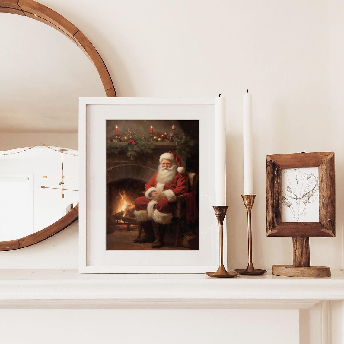 Santa Fireplace Vintage Christmas Wall Art Christmas Santa Painting Christmas Holiday Art Winter Print Santa Christmas Print Seasonal 407 - Image 5