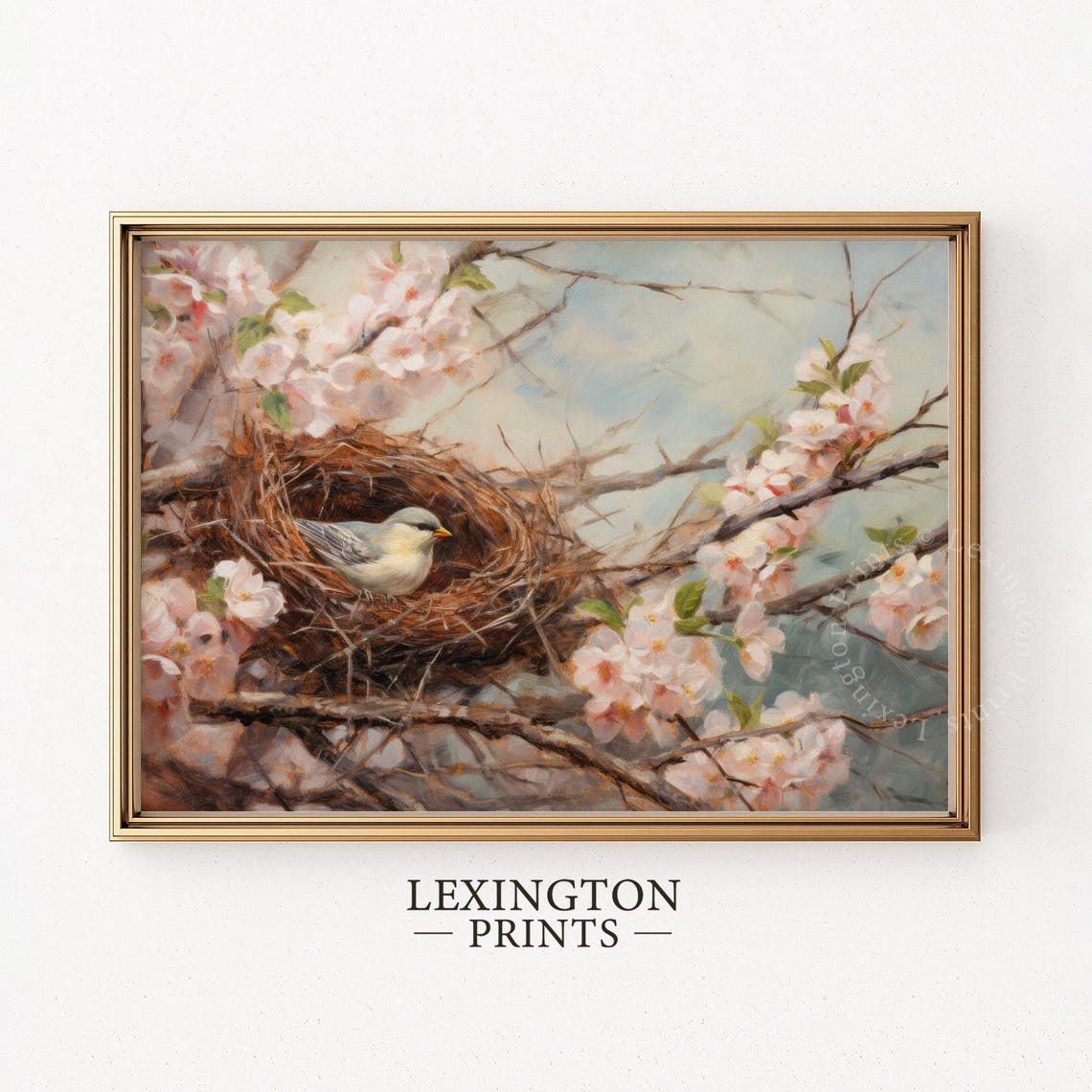 Tiny Bird Resting in Nest Among Pink Cherry Blossoms Spring Poster - Image 6