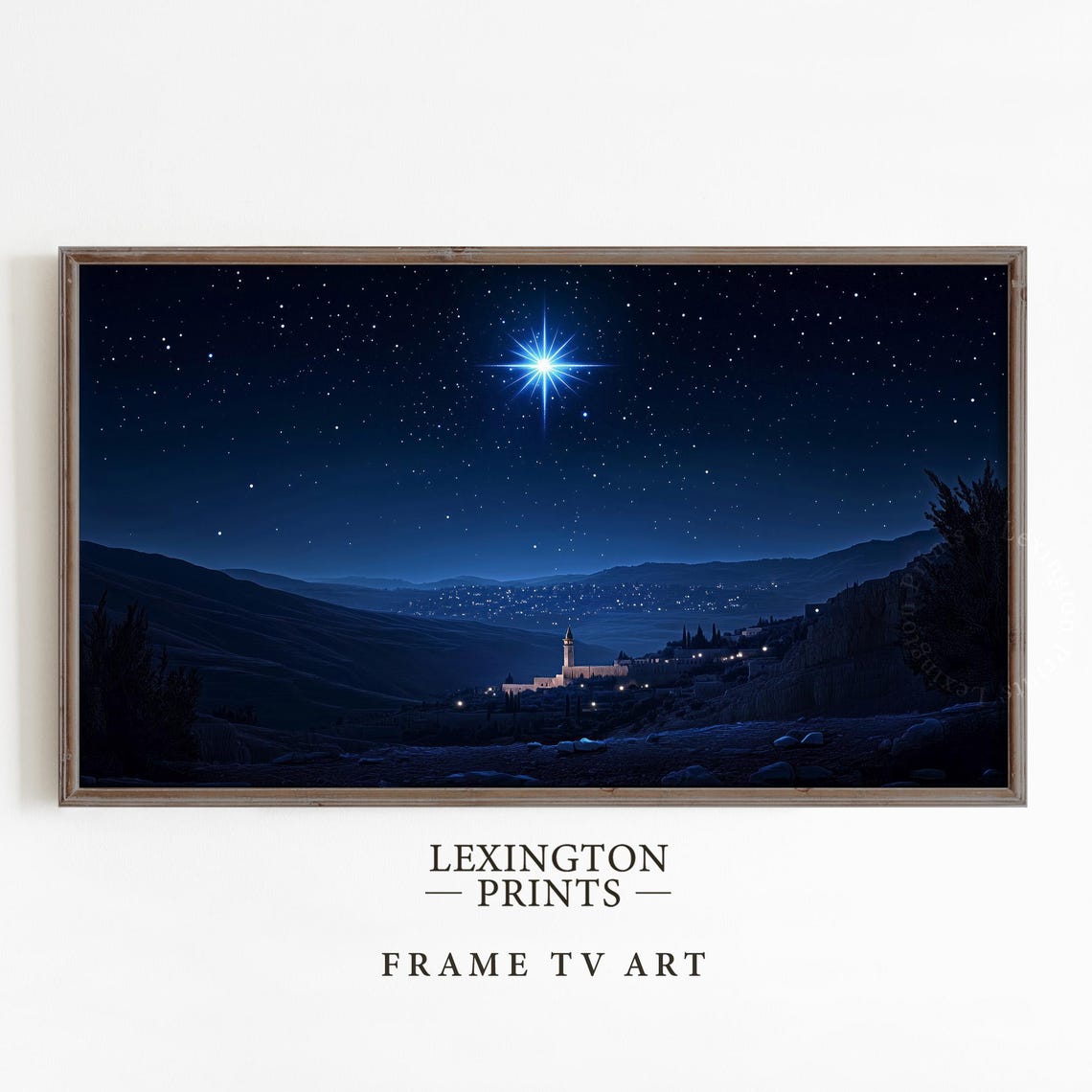 Star of Bethlehem over Night Hills Village Christian Frame TV Poster - Image 4