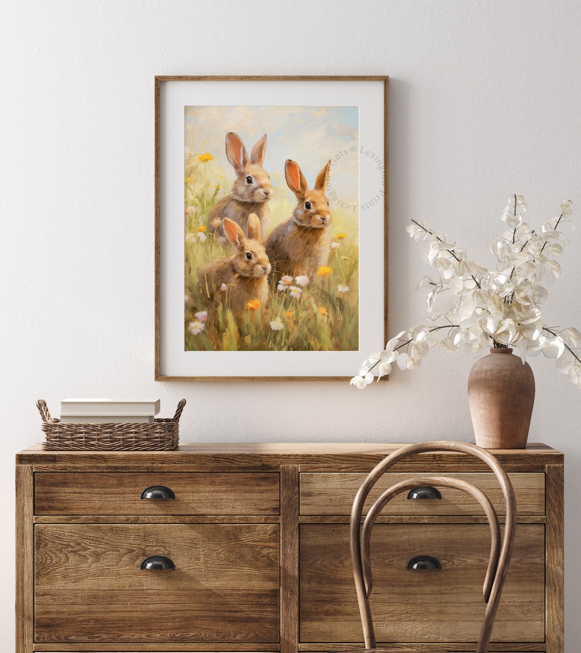 Three Bunnies in a Wildflower Meadow Spring Bunny Rabbit Poster - Image 7