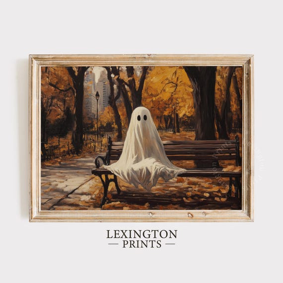 Dark Fall Ghost On Bench Print Halloween Wall Art Halloween Poster Ghost Wall Art Moody Fall Print Dark Halloween Decor 837