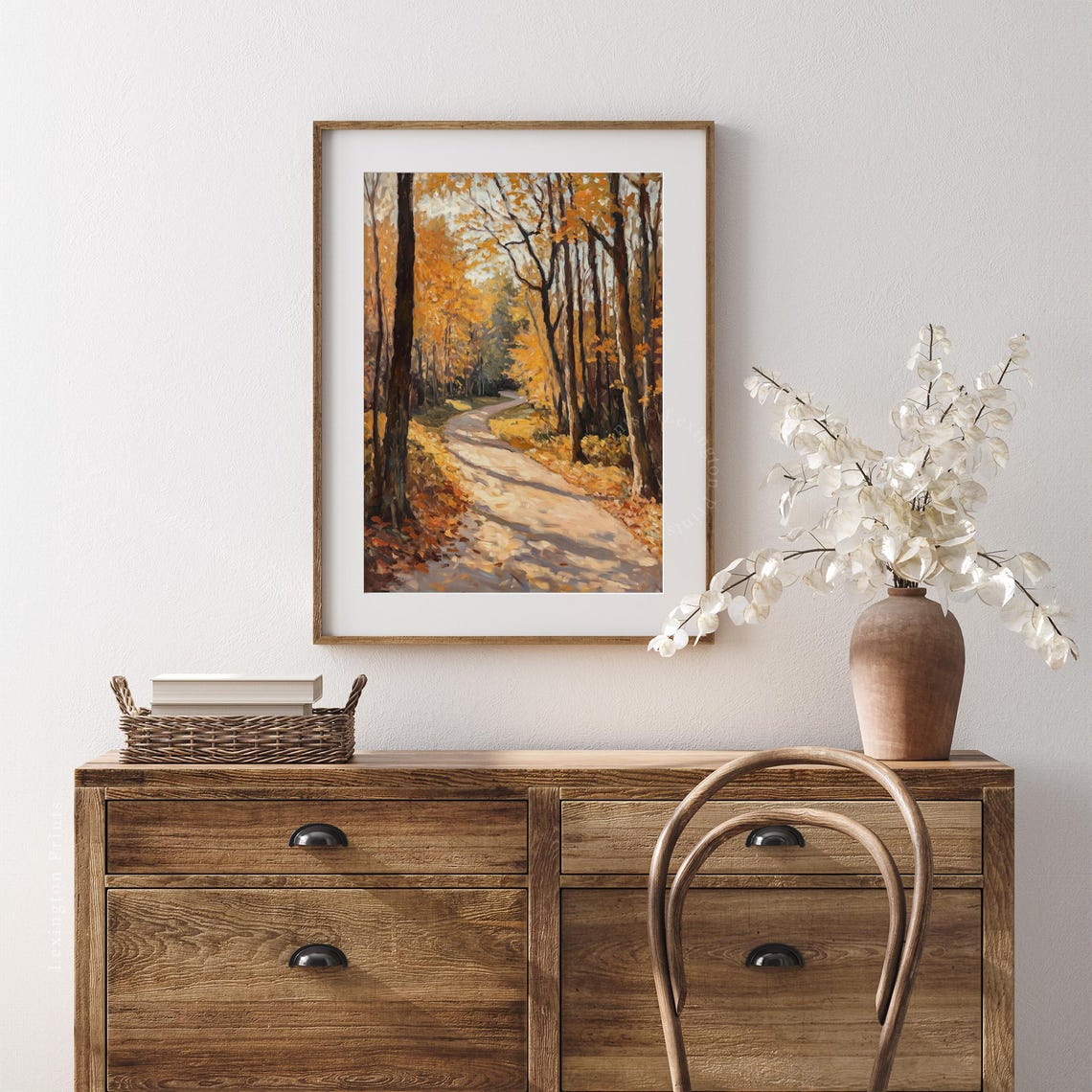 Sunlit Forest Path in Autumn Woods Vintage Oil Painting Poster - Image 4