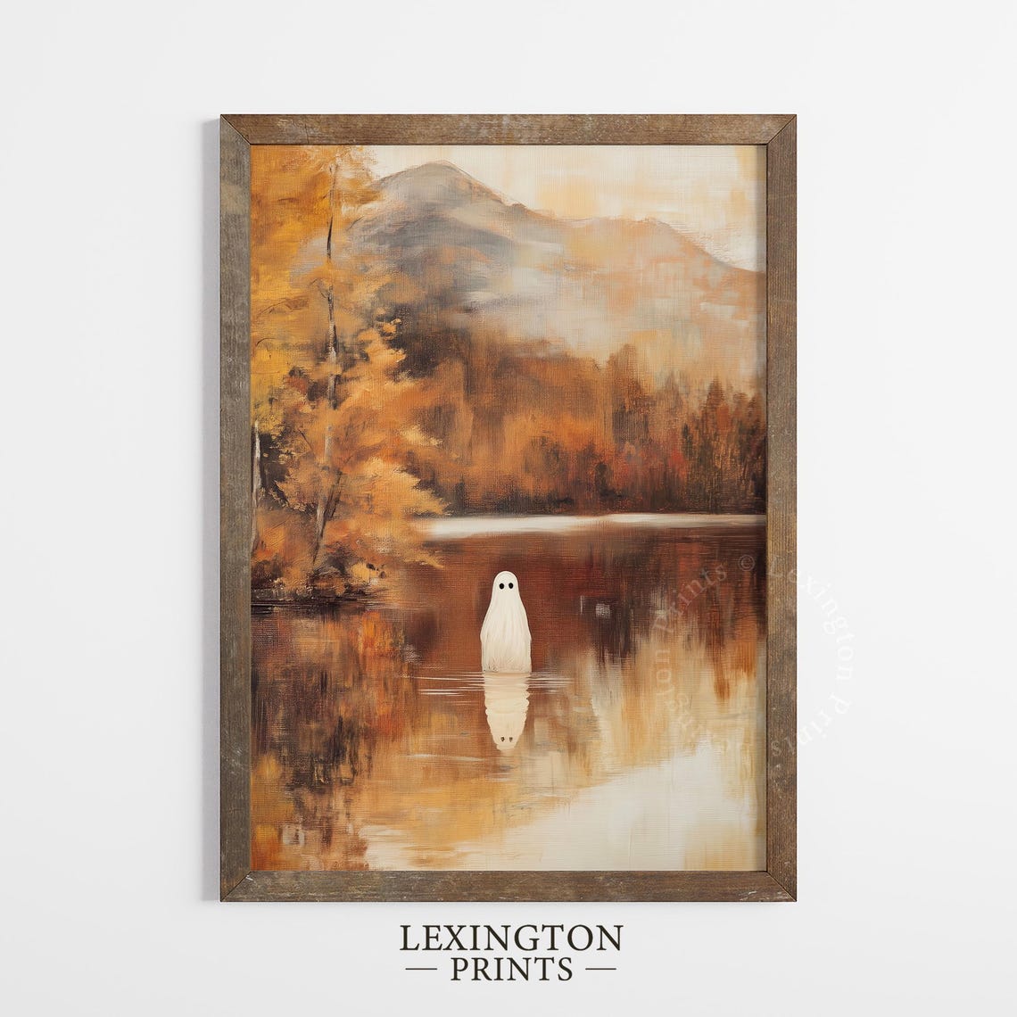 Ghost by the Lake at Sunset Autumn Mountain Reflection Wall Art - Image 3