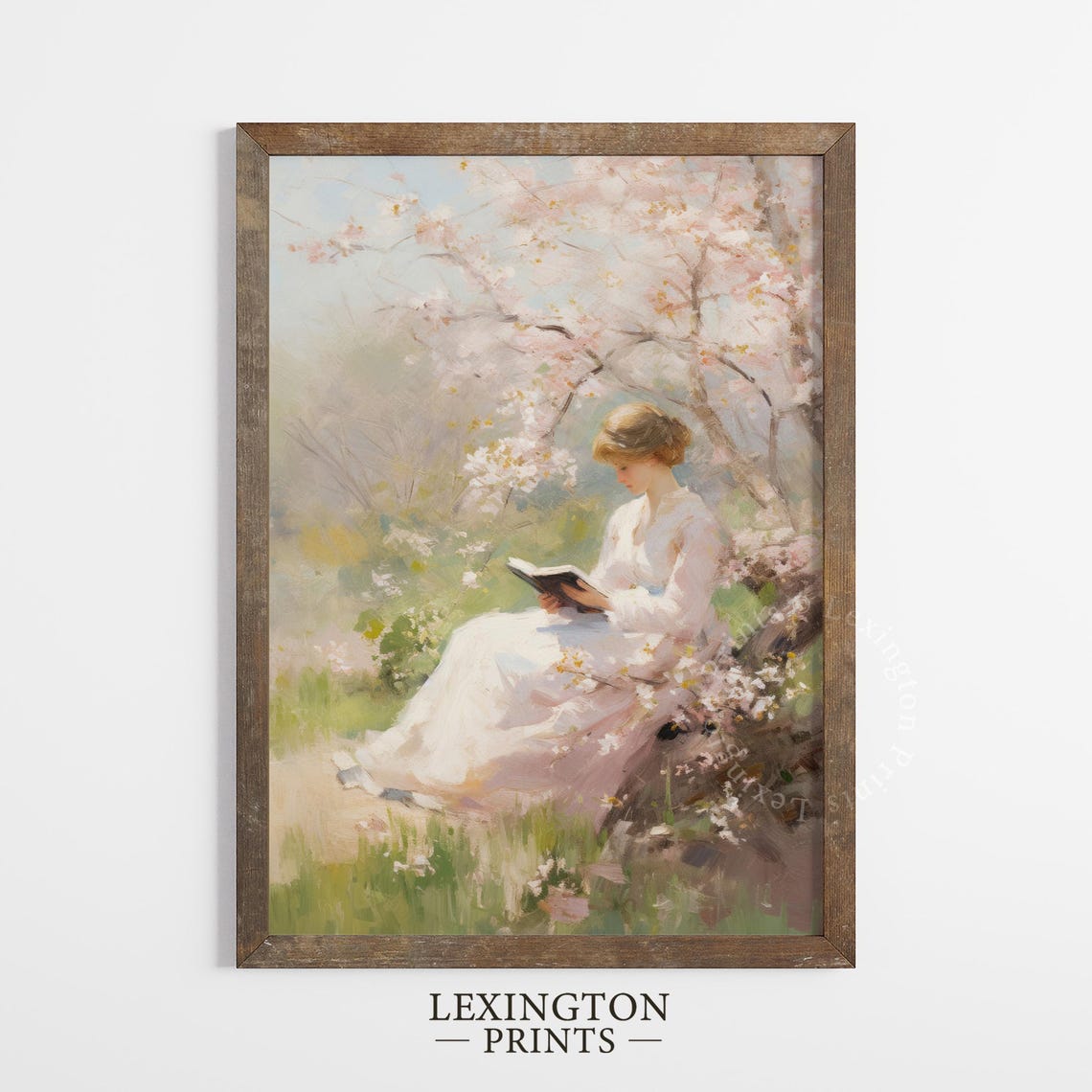 Spring Blossom Reader Woman Under Cherry Tree Painting Poster - Image 4