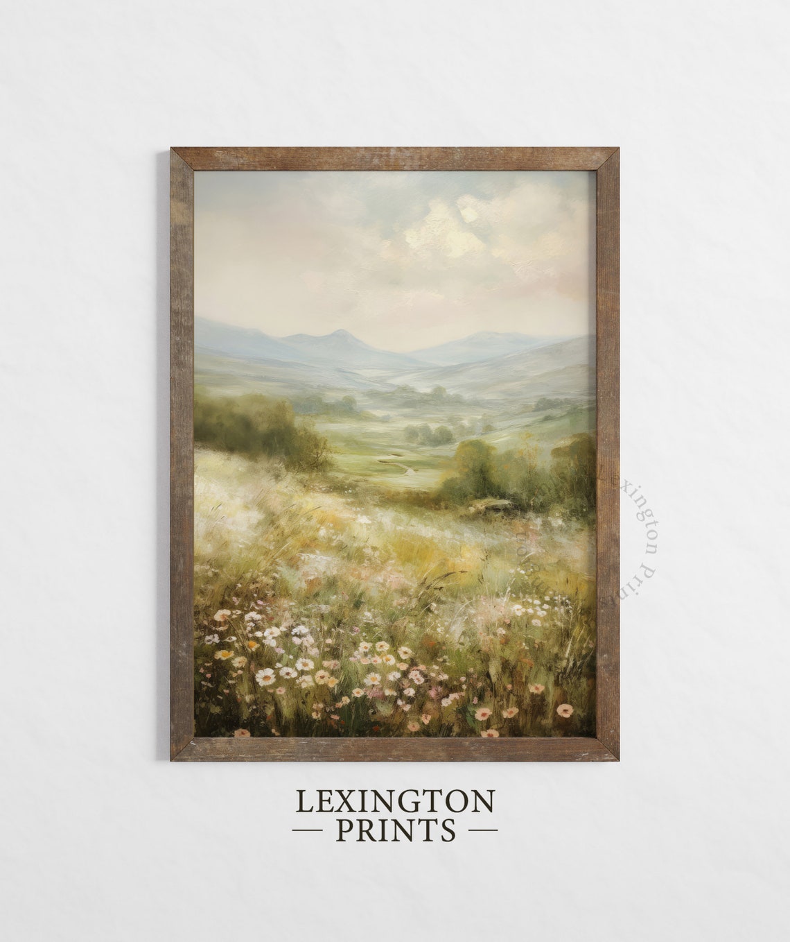 Wildflower Field Rolling Hills Soft Pastel Spring Landscape Wall Art - Image 5