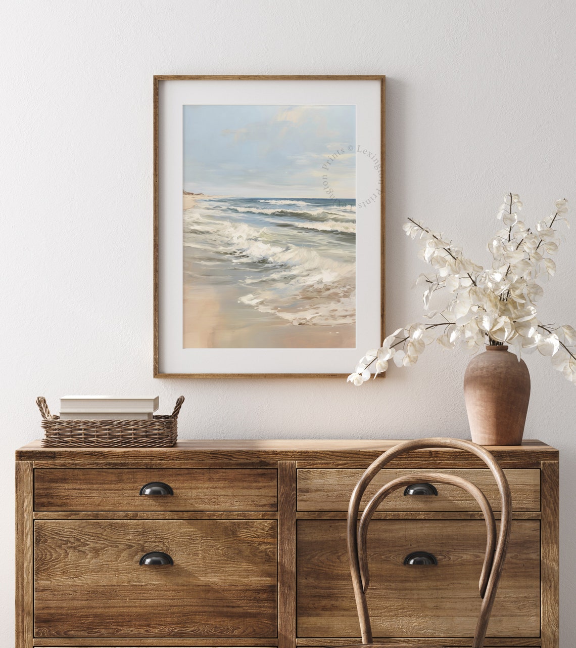 Gentle Ocean Waves Sandy Beach Calming Coastal Painting Poster - Image 8