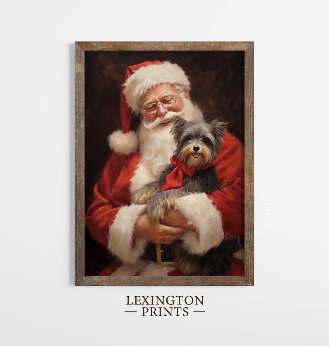 Vintage Christmas Wall Art Christmas Santa Dog Painting Christmas Art Holiday Winter Print Santa Christmas Print Dog Portrait Yorkie Art 406 - Image 2